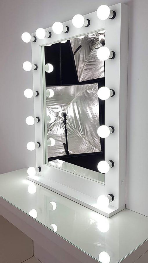 Hollywood Spiegel 100cm hoch mit 17 Lampen in Weiß