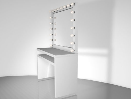 Hollywood Schminktisch, 183cm hoch, 120cm breit und 55cm tief mit 20 Lampen in weiß, von artistmirror. 3D-Model